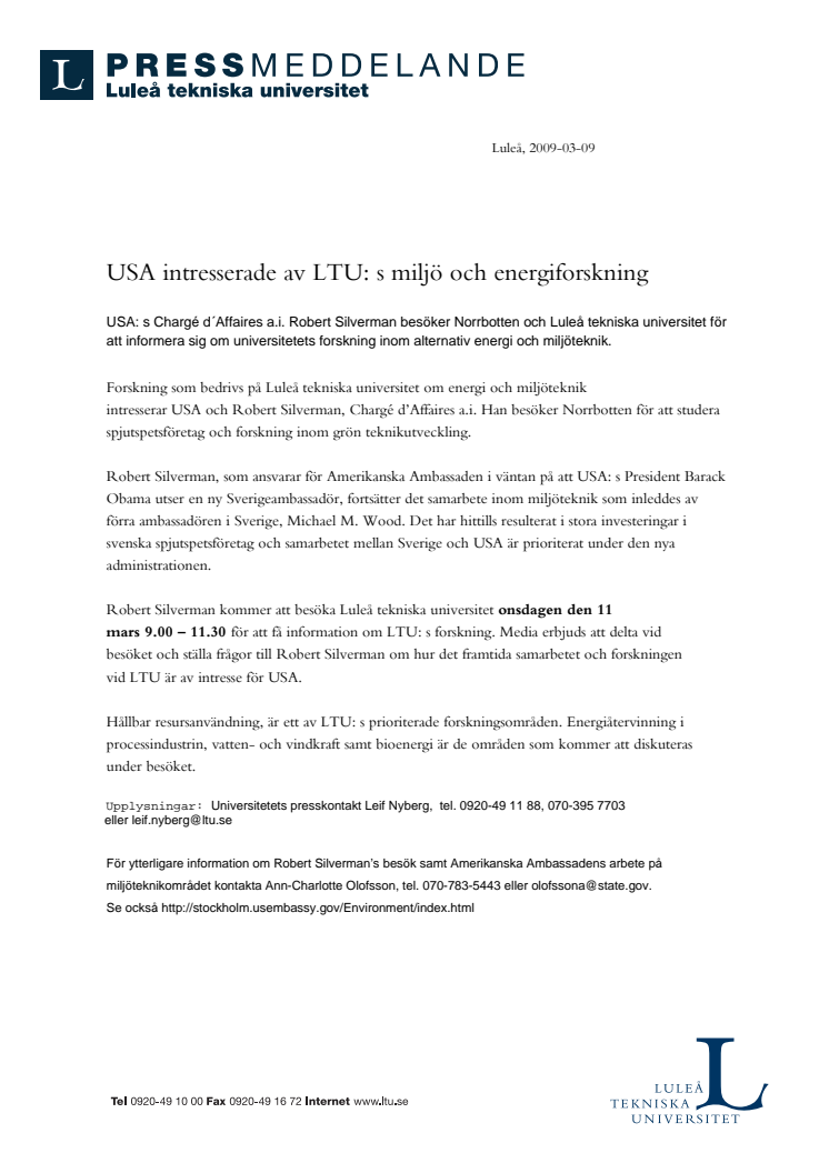 USA intresserade av LTU: s miljö och energiforskning