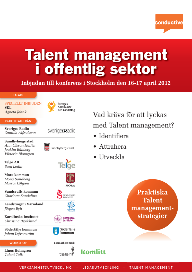 Konferens i Stockholm, Talent Management i offentlig sektor, 16-17 april 2012