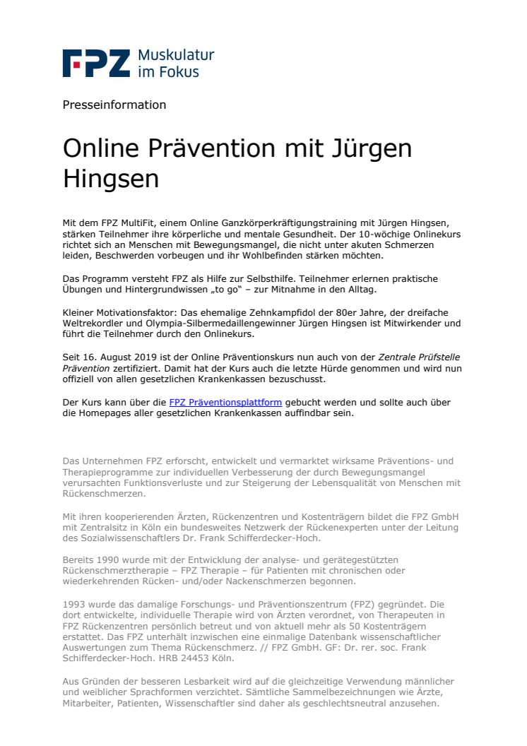 Online Prävention mit Jürgen Hingsen