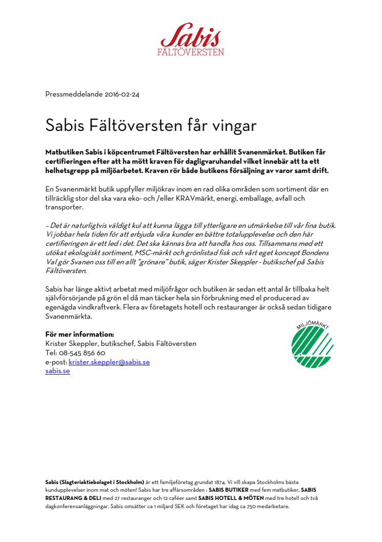 Sabis Fältöversten får vingar