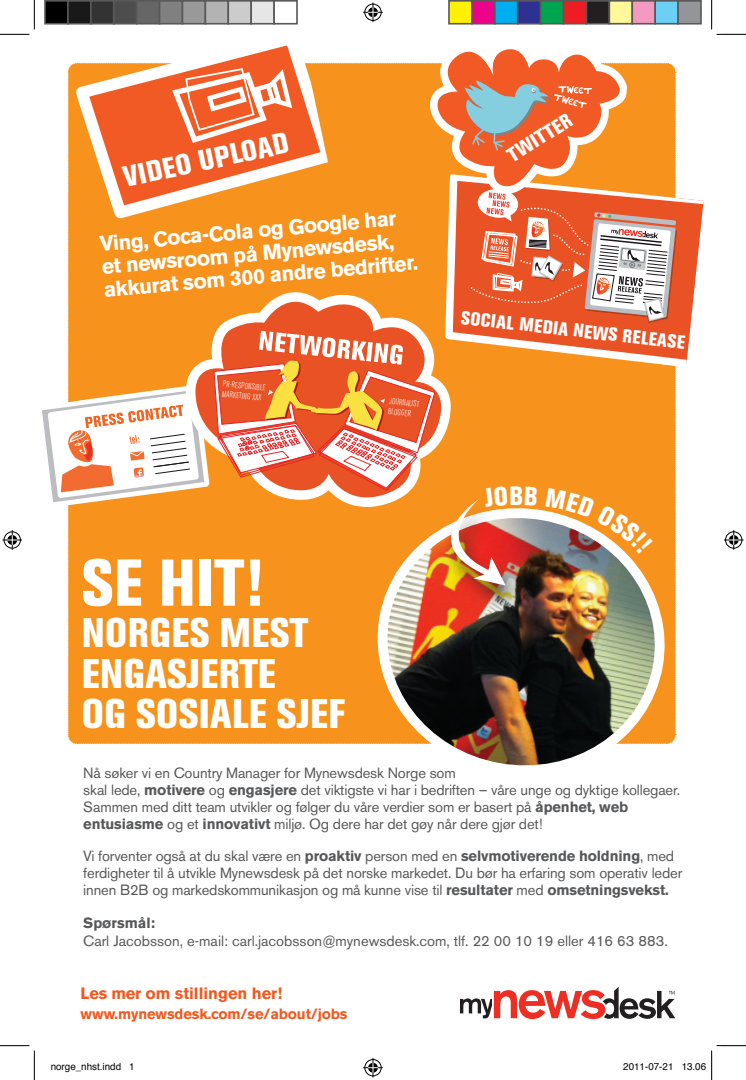 Nå søker vi en Country Manager for Mynewsdesk Norge