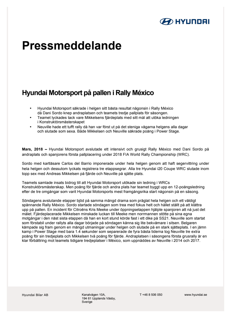 Hyundai Motorsport på pallen i Rally México