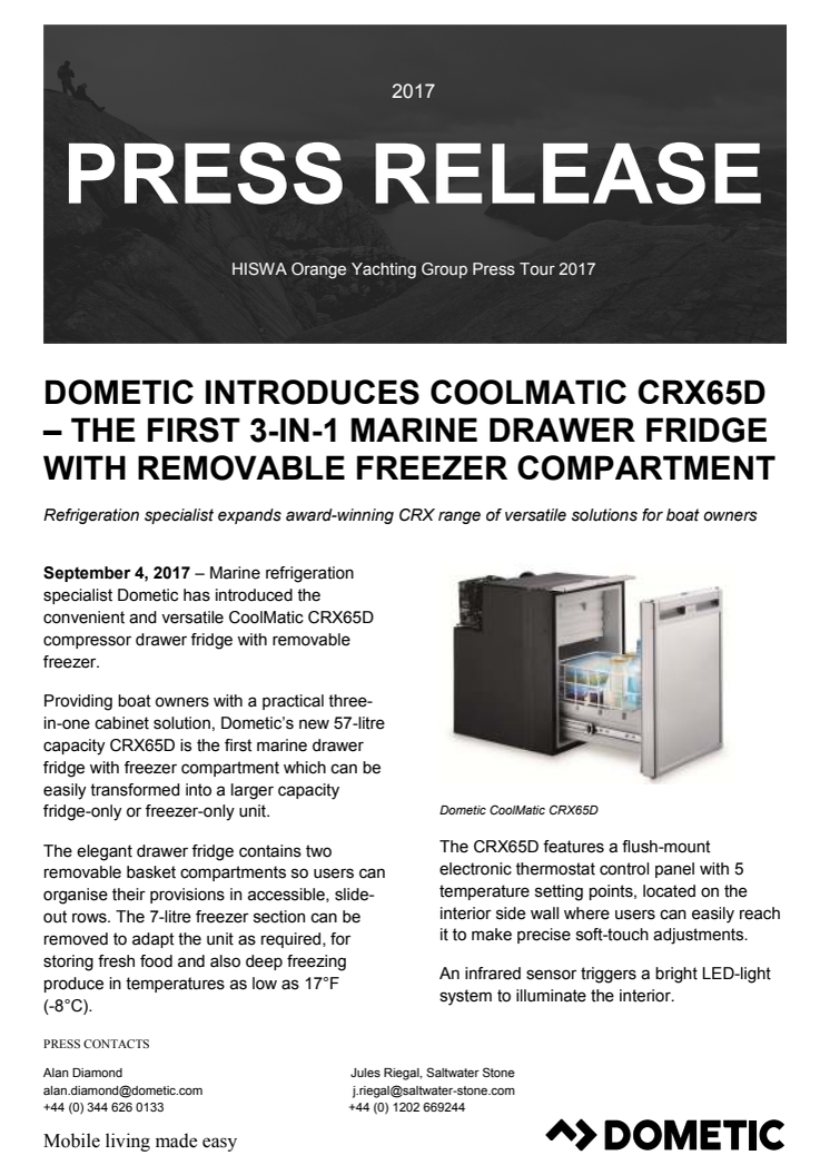 Dometic Introduces CoolMatic CRX65D – The First 3-In-1 Marine Drawer Fridge with Removable Freezer Compartment