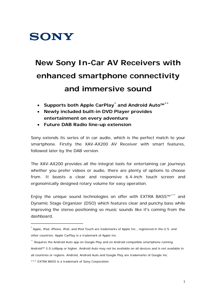 ​Ny AV-modtager fra Sony med forbedret smartphone-tilslutning og fordybende lyd
