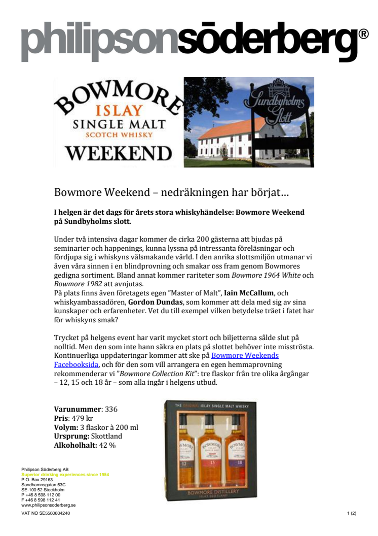 Bowmore Weekend – nedräkningen har börjat…