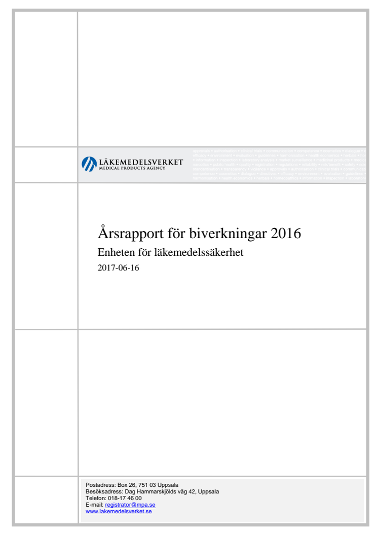 Årsrapport för biverkningar 2016
