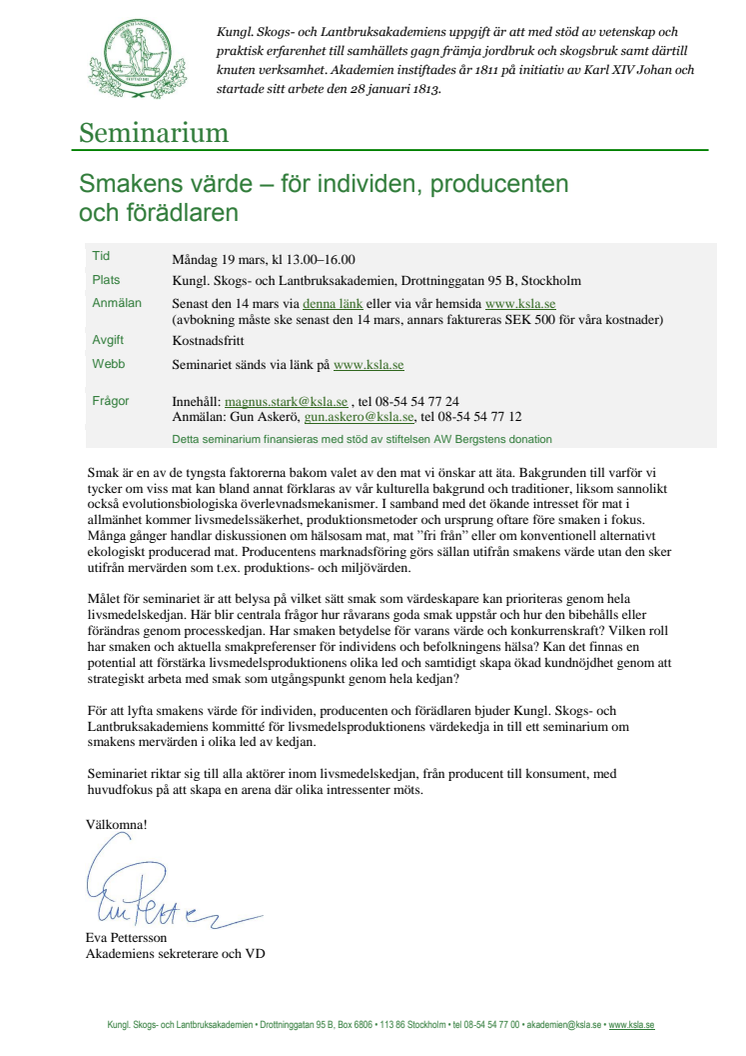 Seminarium 19 mars: Smakens värde – för individen, producenten och förädlaren