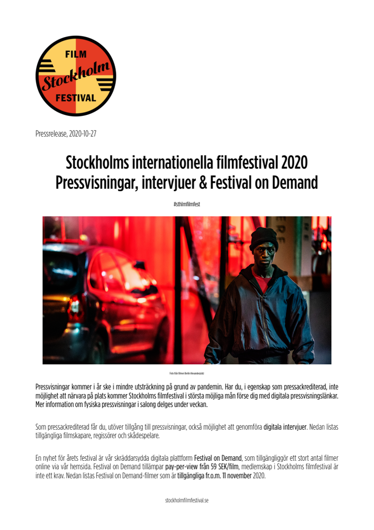 Stockholms internationella filmfestival 2020 – Pressvisningar, intervjuer & Festival on Demand