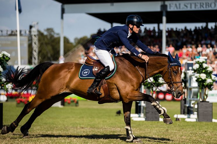 Peder Fredricson på H&M All In tävlar i Longines Grand Prix of Falsterbo, 12 juli 2019