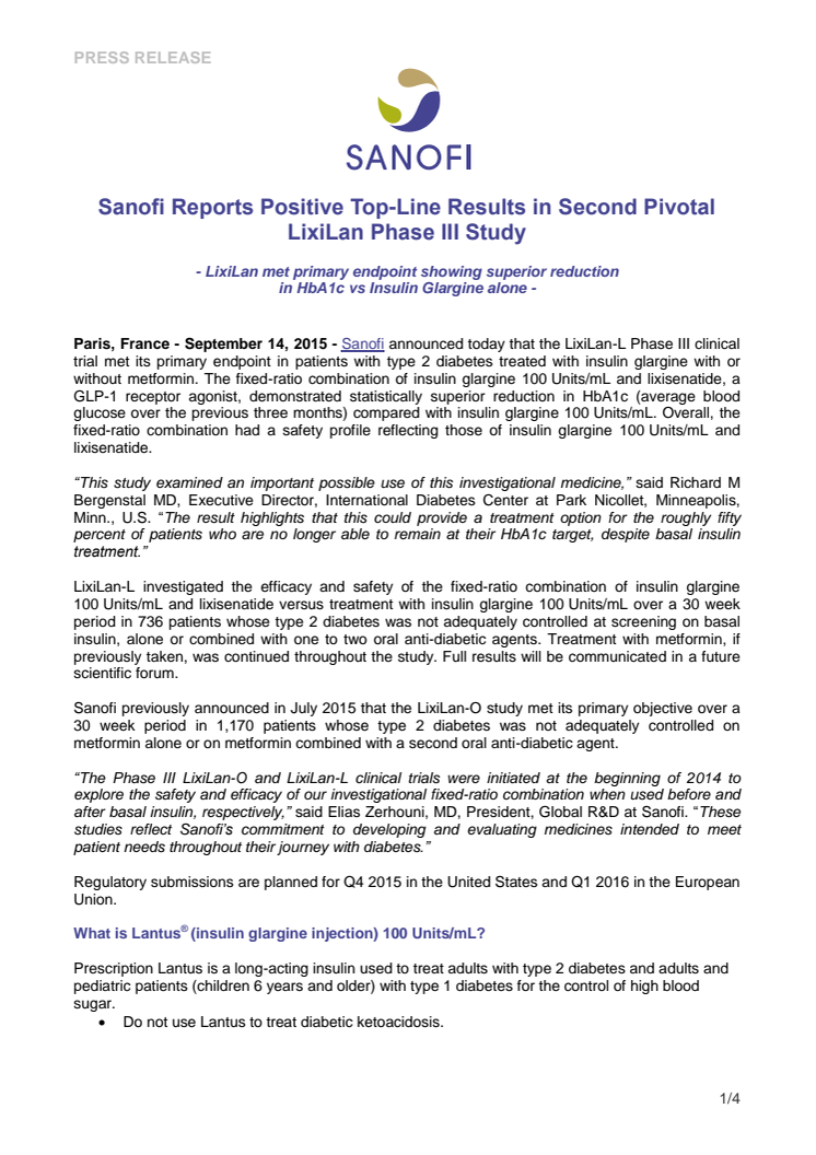 Positiva resultat för LixiLan i fas-3 studie