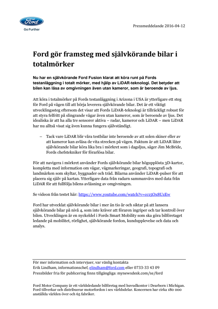 Ford gör framsteg med självkörande bilar i totalmörker