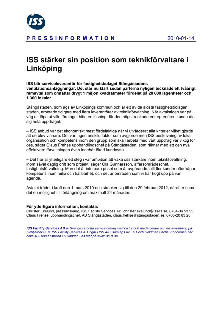 ISS stärker sin position som teknikförvaltare i Linköping