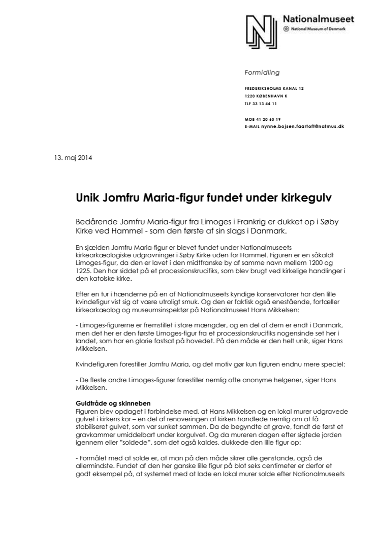 Unik Jomfru Maria-figur fundet under kirkegulv