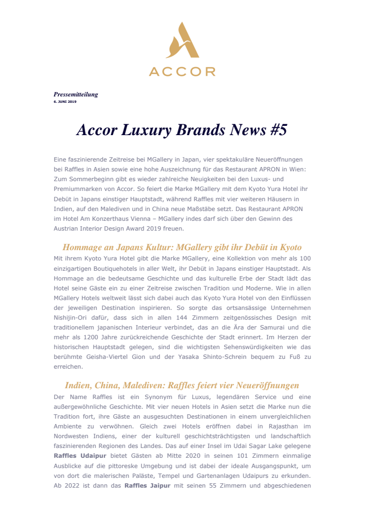 Accor Luxury Brands News #5