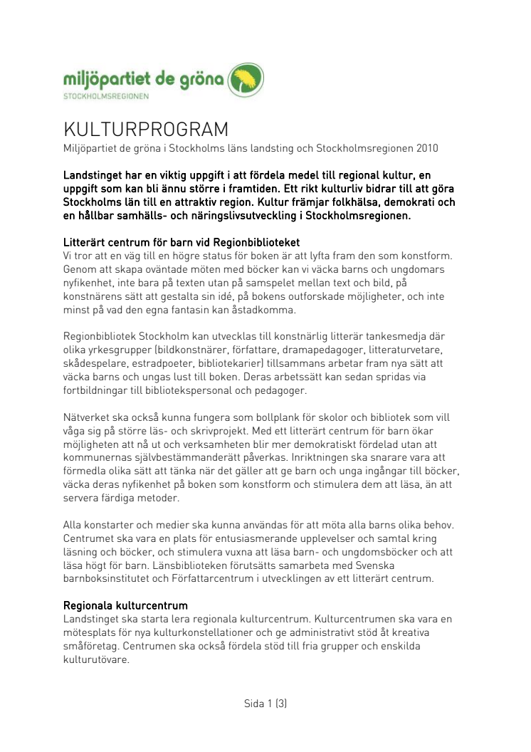 Kulturprogram MP Stockholms läns landsting/MP Stockholmsregionen