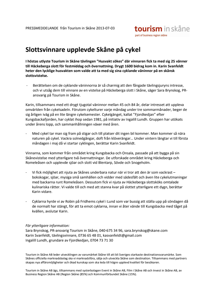 Slottsvinnare upplevde Skåne på cykel