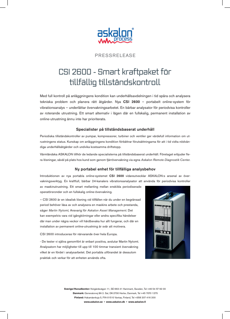 CSI 2600 - Ny bärbar 24-kanalers vibrationsanalysator