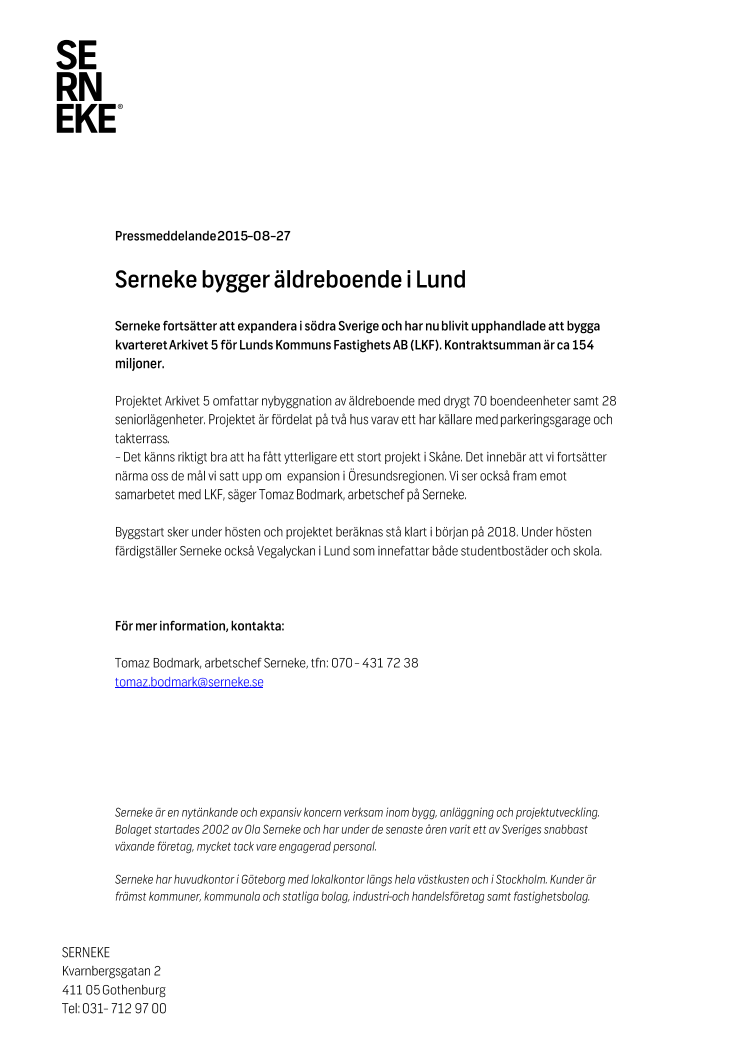 Serneke bygger äldreboende i Lund