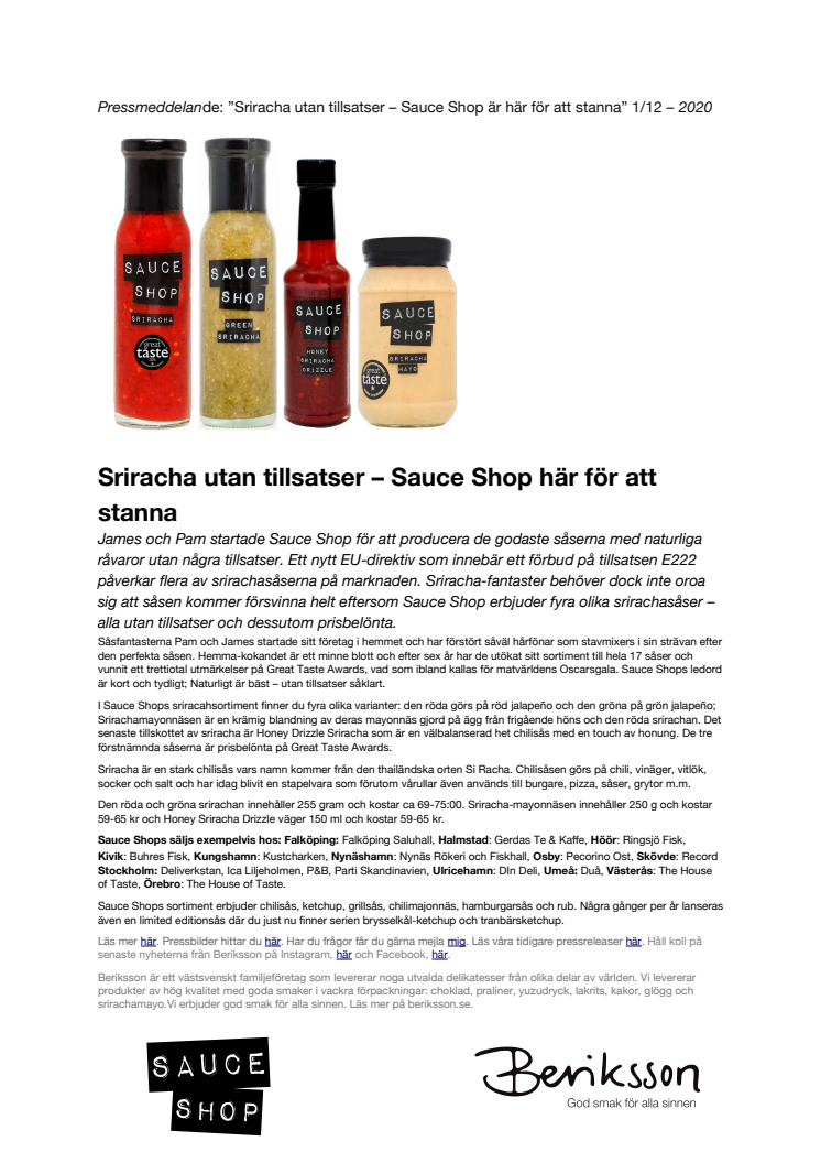 Sriracha utan tillsatser – Sauce Shop här för att stanna