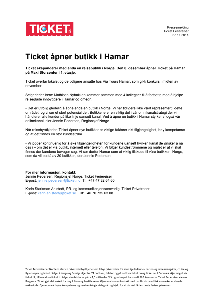 Ticket åpner ny butikk i Hamar
