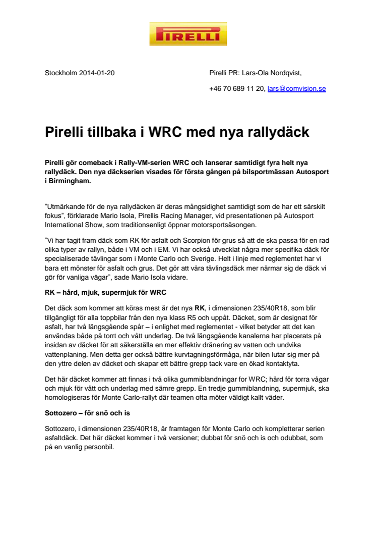 Pirelli tillbaka i WRC med nya rallydäck