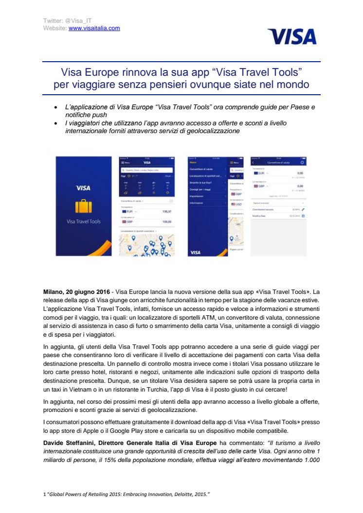 Visa Europe rinnova la sua app “Visa Travel Tools”  per viaggiare senza pensieri ovunque siate nel mondo