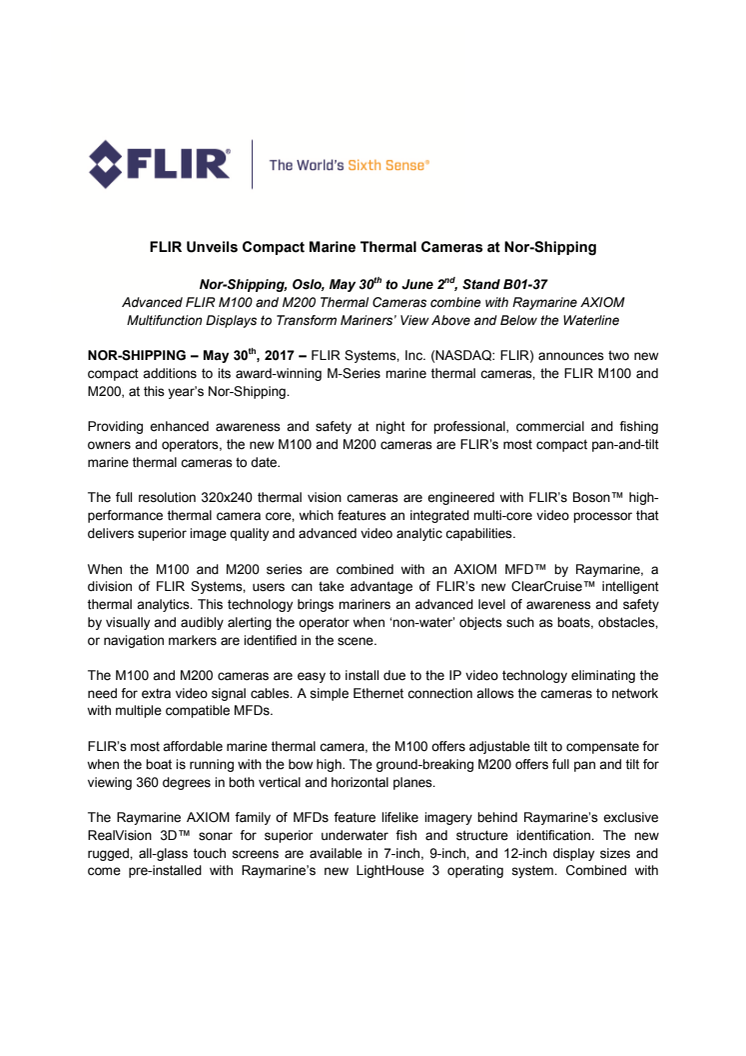 FLIR (Nor-Shipping - 1 of 3 releases): FLIR Unveils Compact Marine Thermal Cameras at Nor-Shipping