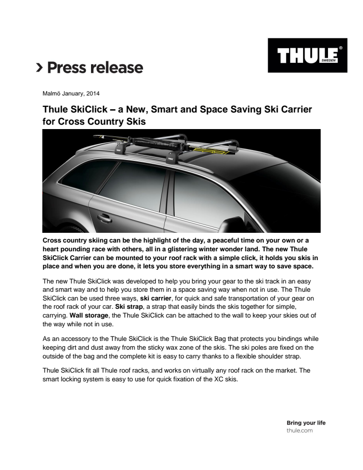 Thule SkiClick – a New, Smart and Space Saving Ski Carrier  for Cross Country Skis 
