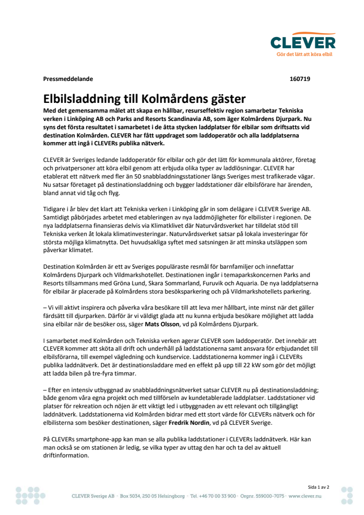 Elbilsladdning till Kolmårdens gäster