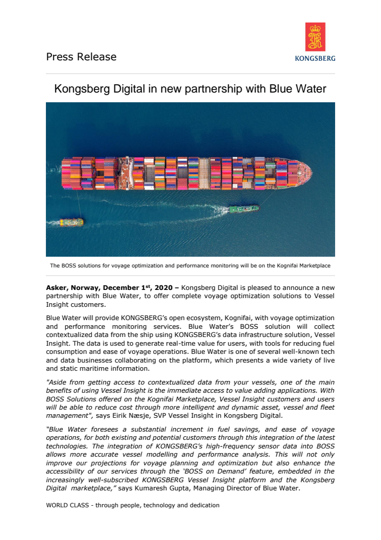 Kongsberg Digital in new partnership with Blue Water