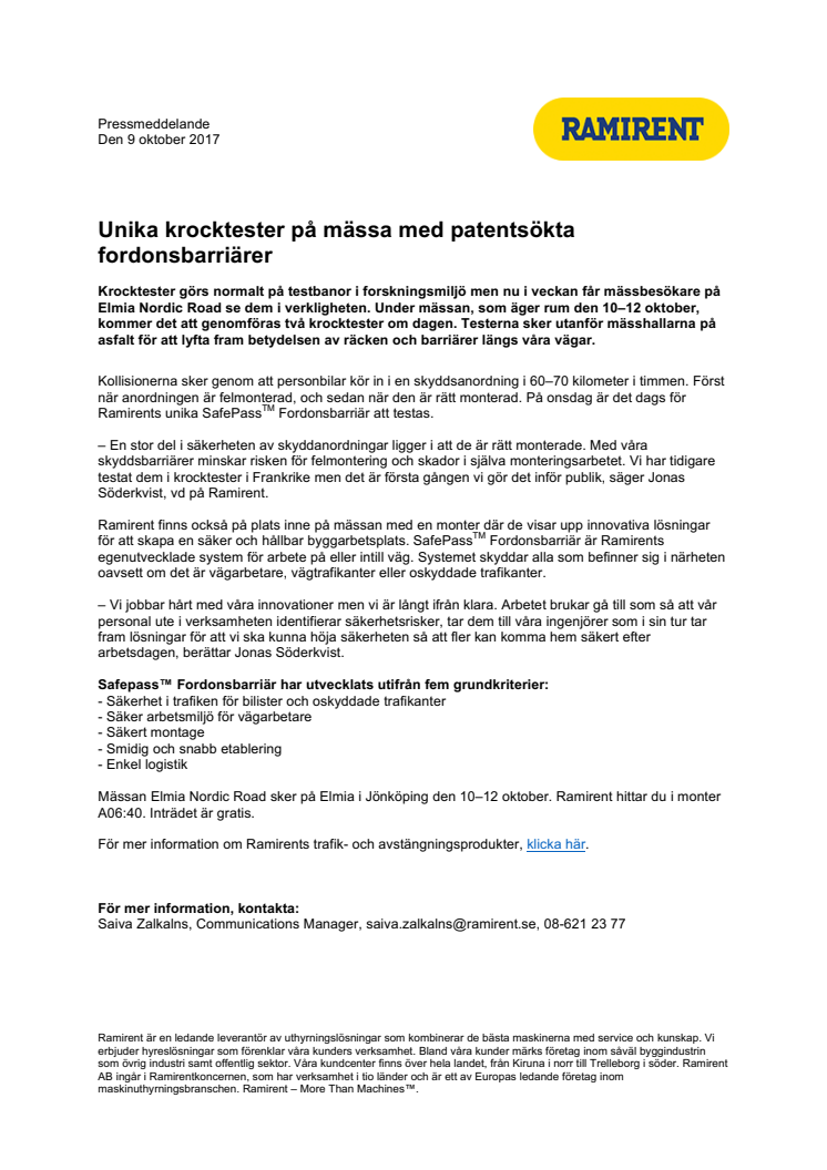 Unika krocktester på mässa med patentsökta fordonsbarriärer