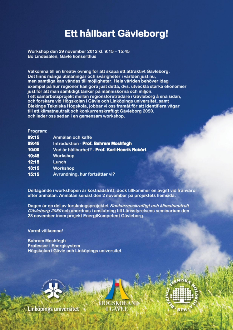 Workshop den 29 november 2012 om Klimatneutralt och konkurrenskraftigt Gävleborg 2050 