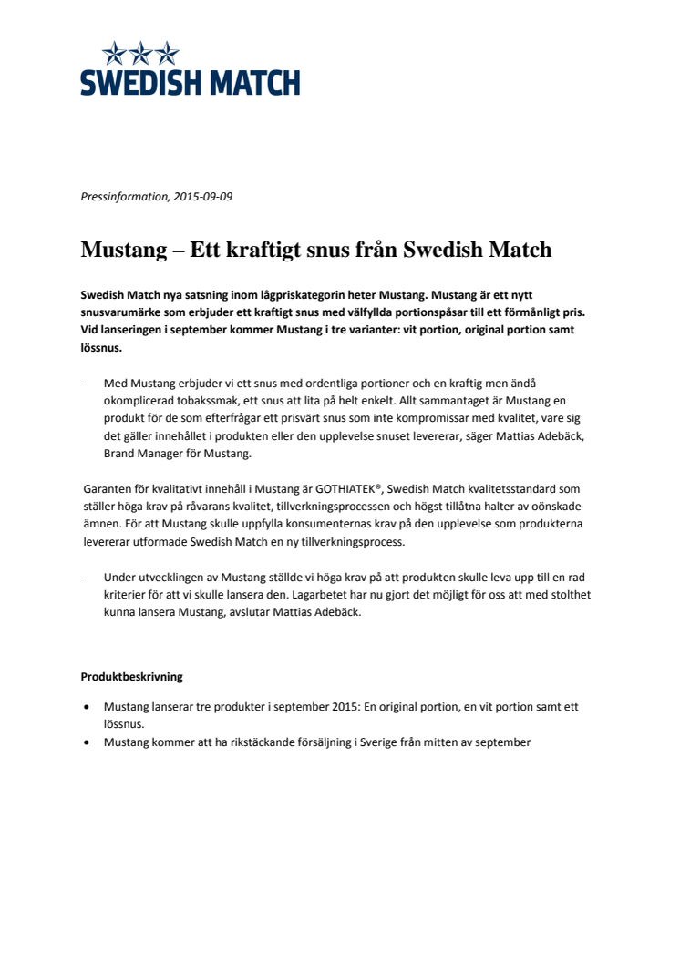 Mustang – Ett kraftigt snus från Swedish Match