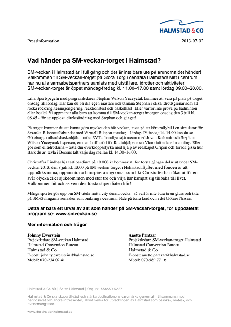 Vad händer på SM-veckan-torget i Halmstad?