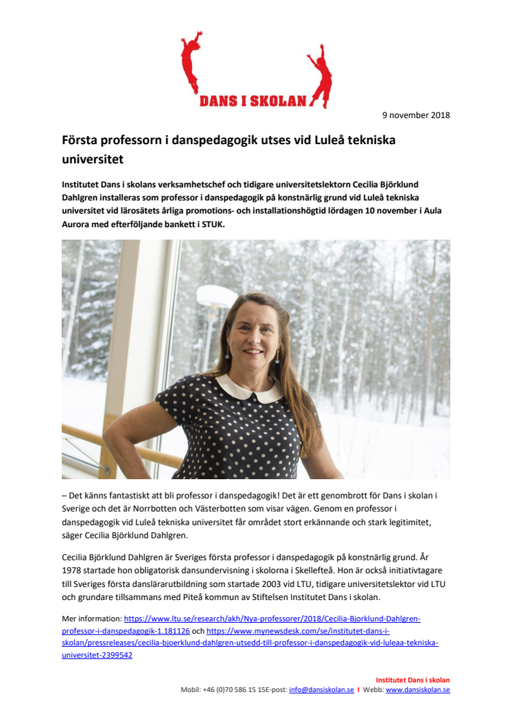 Första professorn i danspedagogik utses vid Luleå tekniska universitet