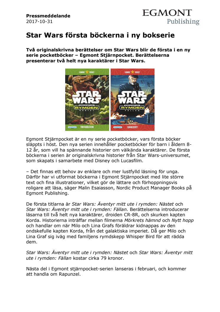 Pressmeddelande Egmont Stjärnpocket - Star Wars