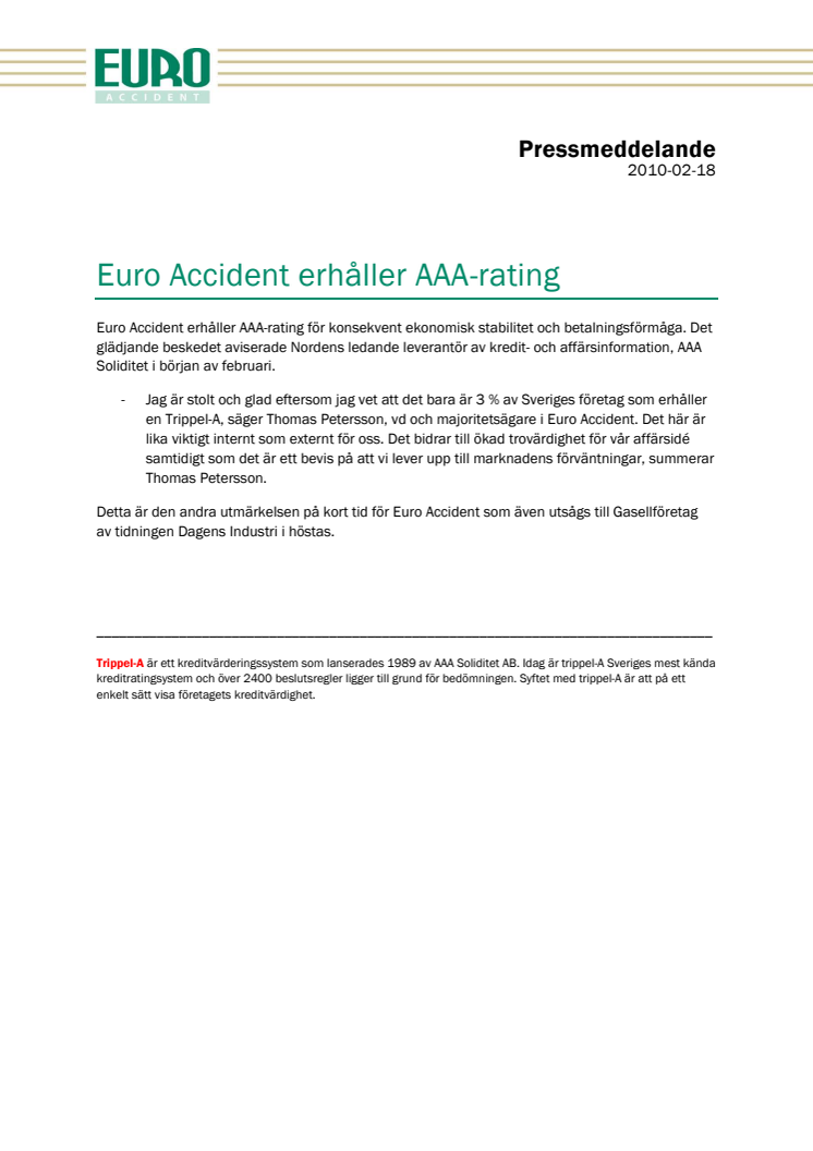 Euro Accident erhåller AAA-rating