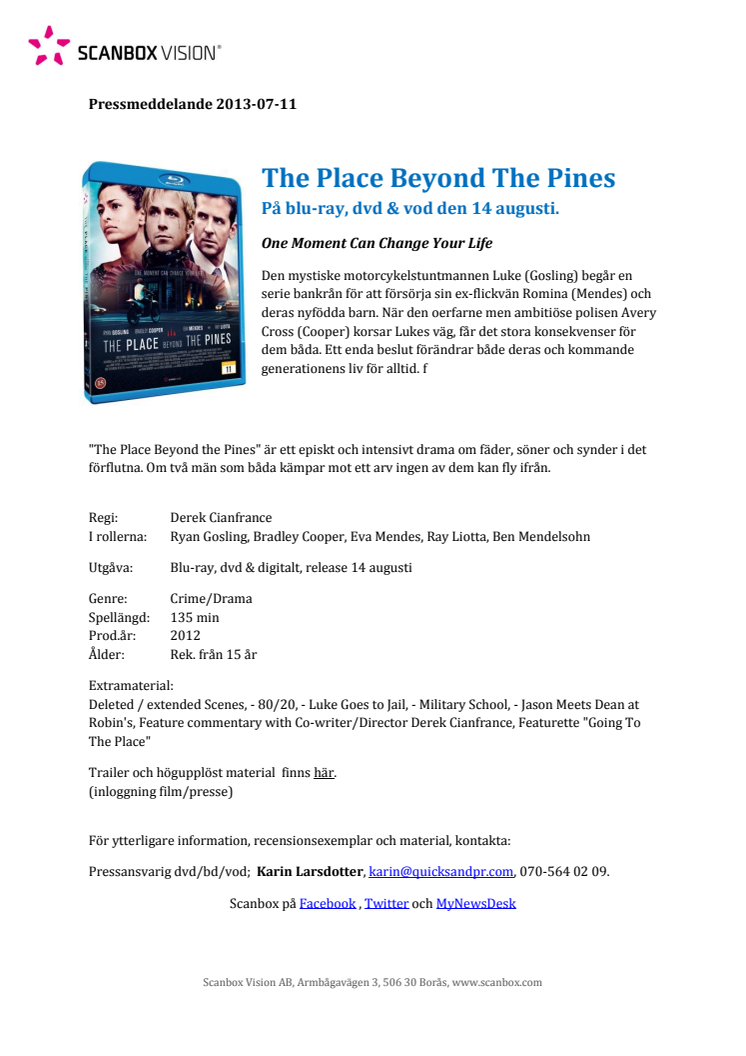 The Place Beyond The Pines på blu-ray, dvd & digitalt 14 augusti