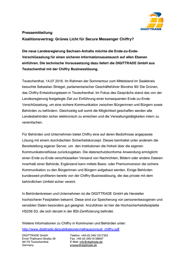Koalitionsvertrag: Grünes Licht für Secure Messenger Chiffry?