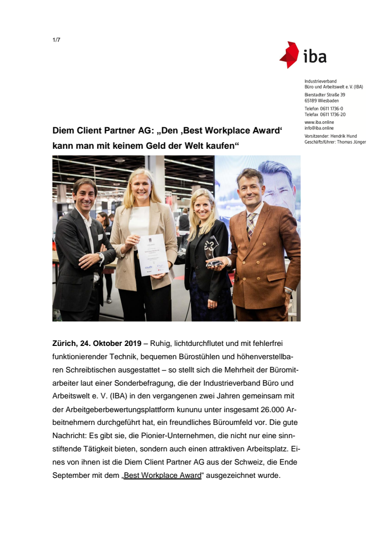 Diem Client Partner AG: „Den ‚Best Workplace Award‘ kann man mit keinem Geld der Welt kaufen"