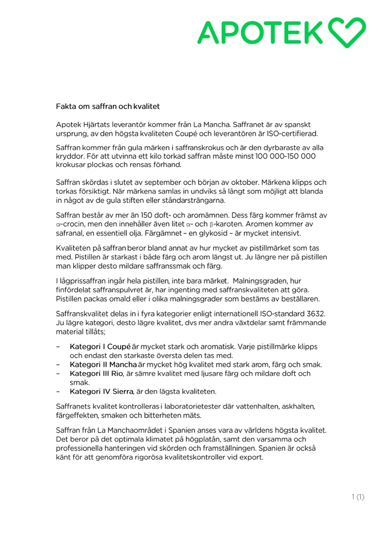 Fakta om Apotek Hjärtats saffran