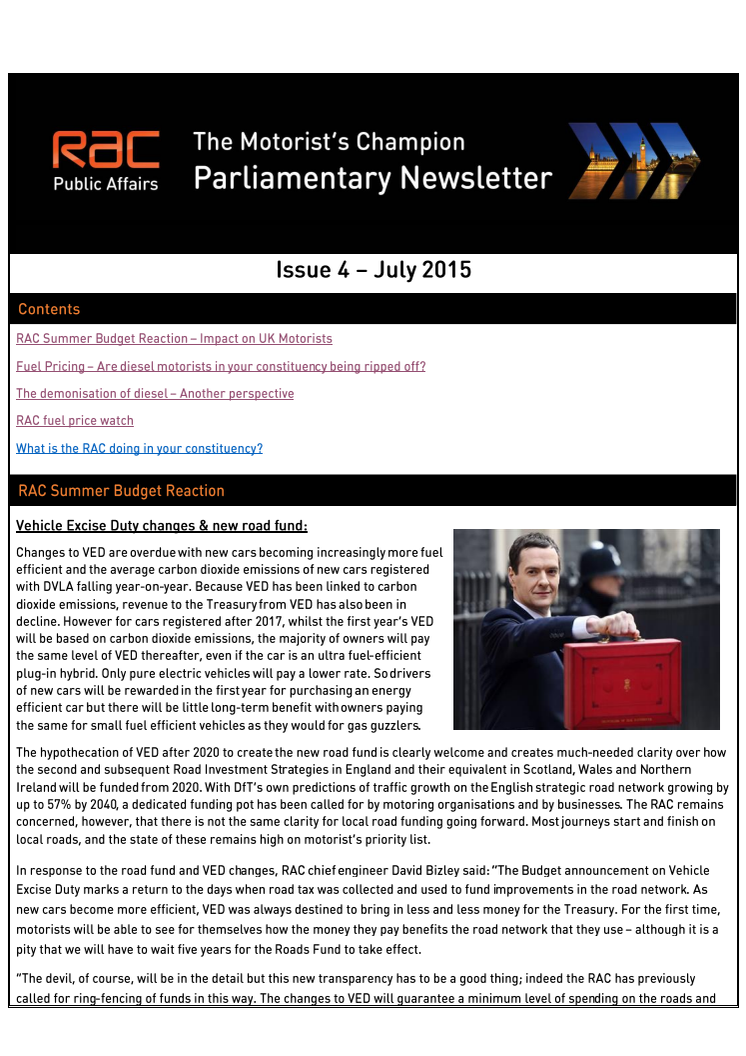 RAC Parliamentary Newsletter #4 - July 2015