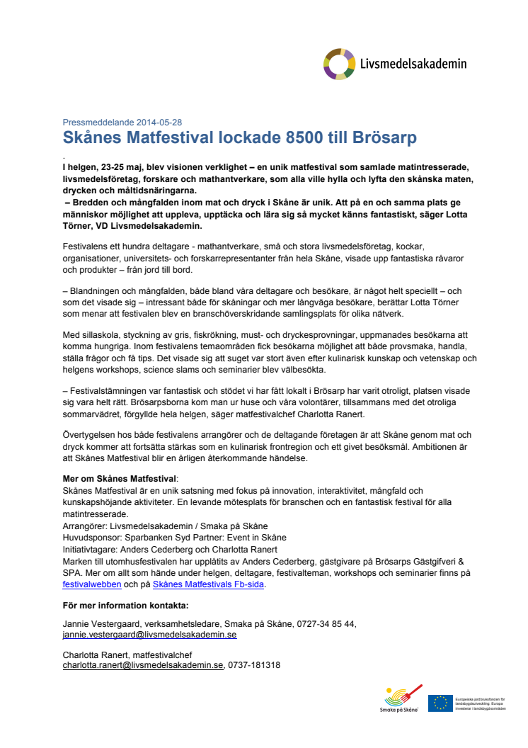 Skånes Matfestival lockade 8500 till Brösarp