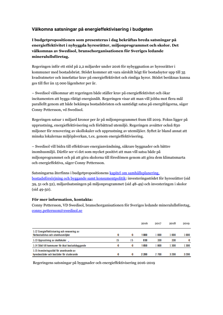 Välkomna satsningar på energieffektivisering i budgeten