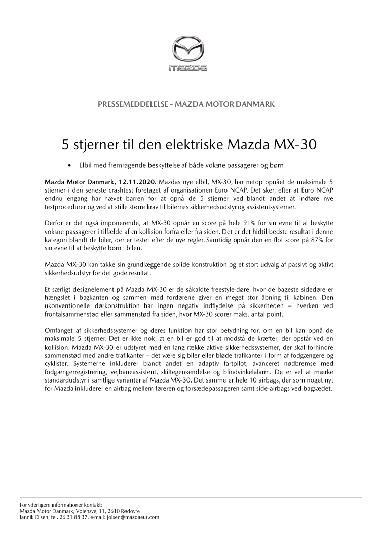 5 stjerner til den elektriske Mazda MX-30