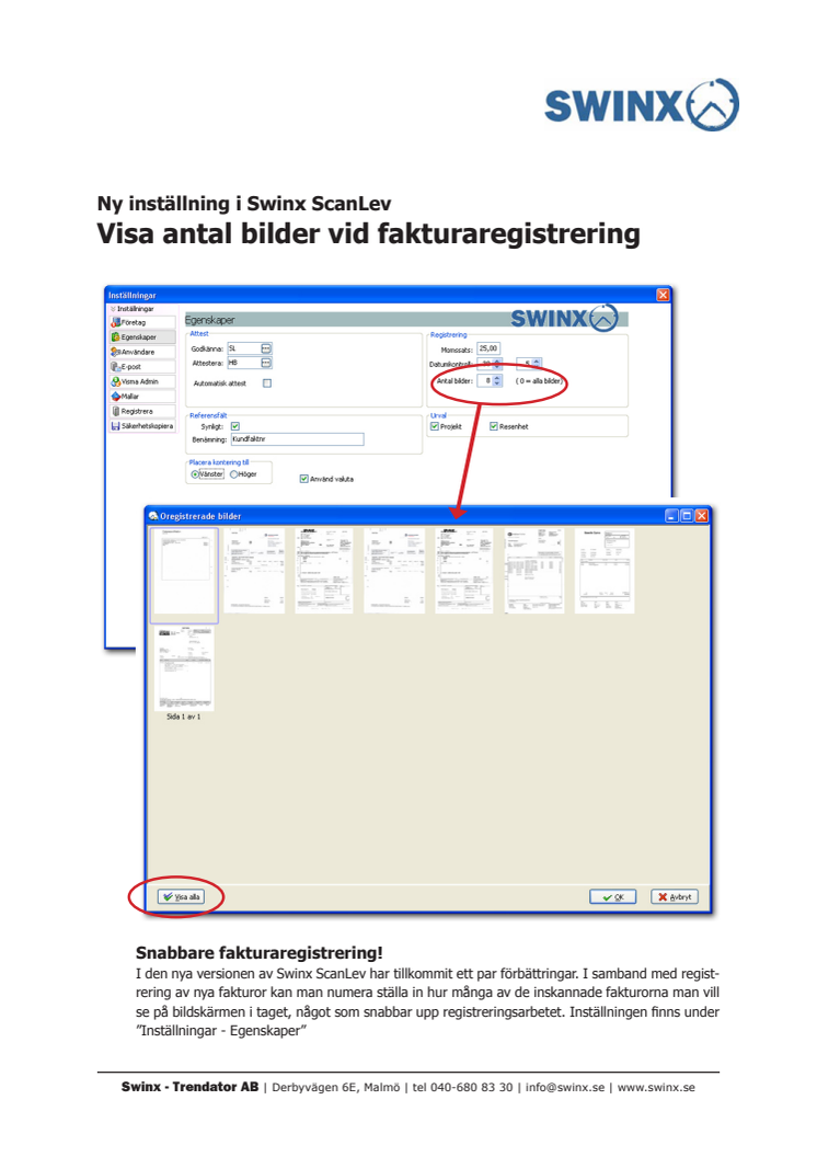 Ny inställning för antal fakturabilder i Swinx ScanLev