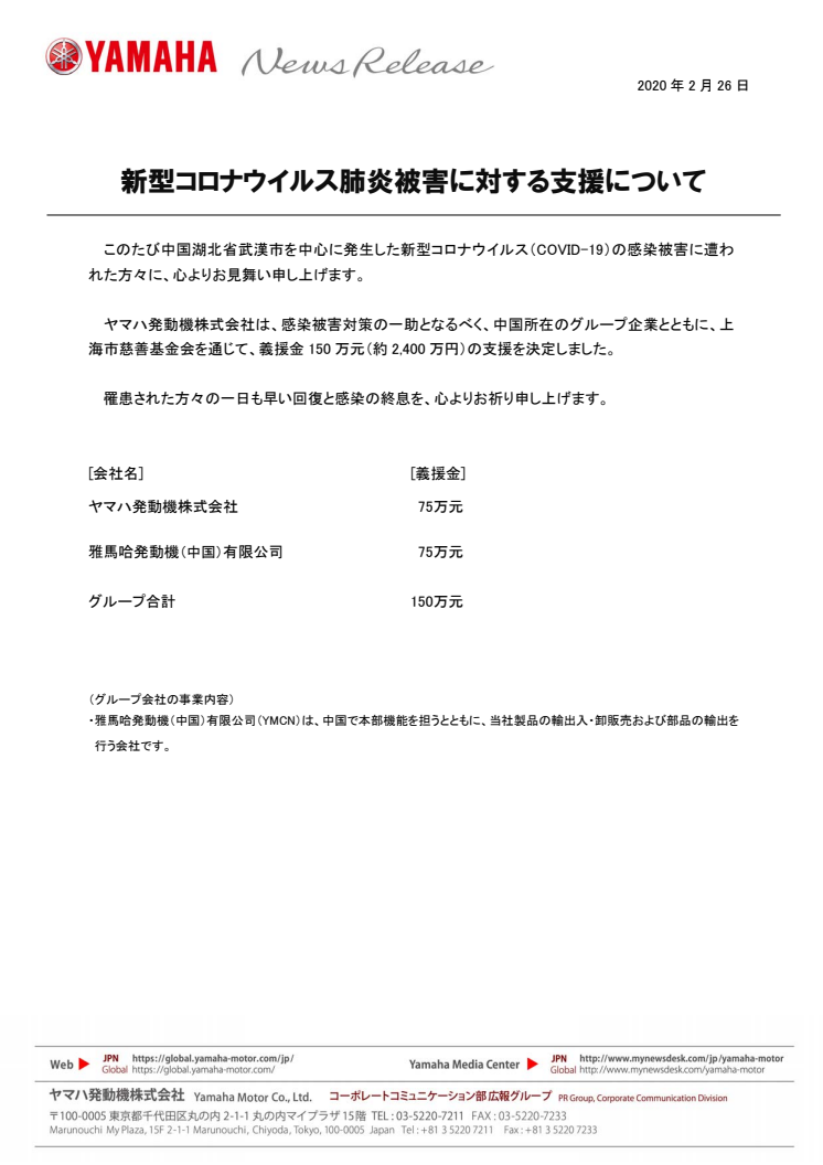 新型コロナウイルス肺炎被害に対する支援について