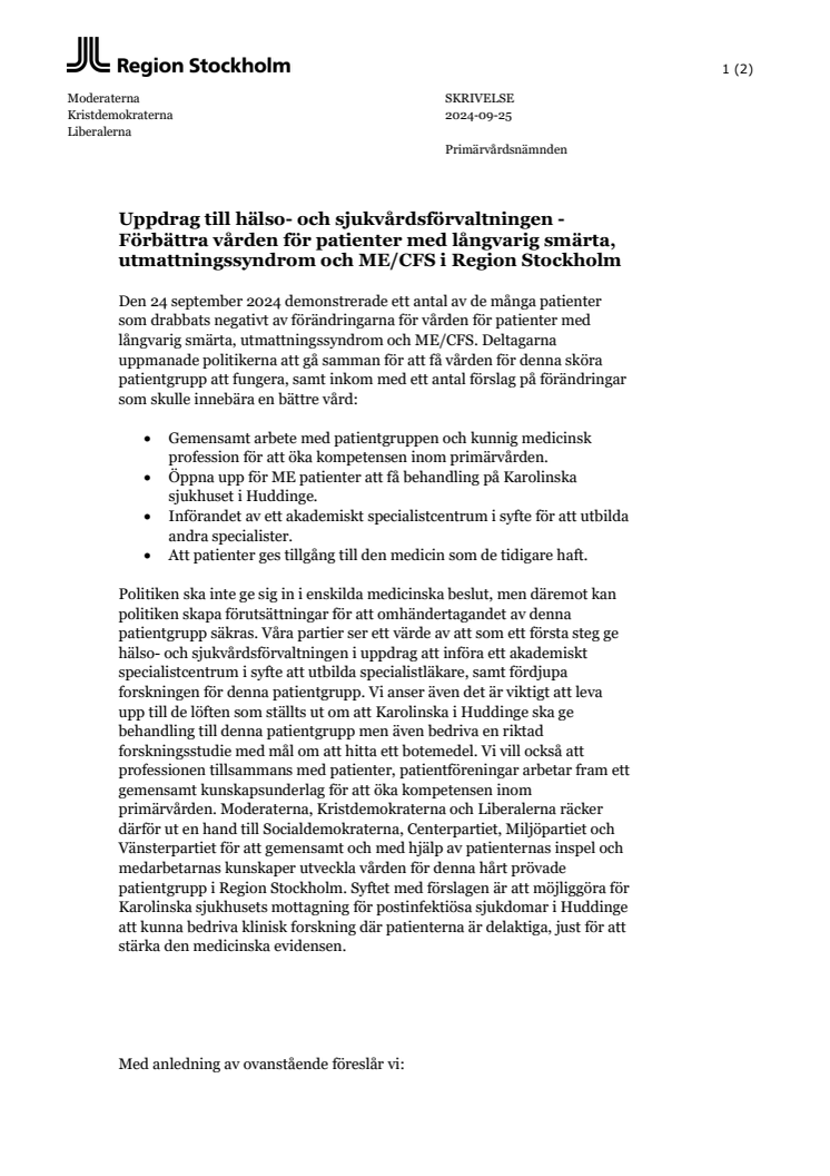 Uppdrag till hälso- och sjukvårdsförvaltningen  Förbättra vården för patienter med långvarig smärta, utmattningssyndrom och MECFS i Region Stockholm.pdf