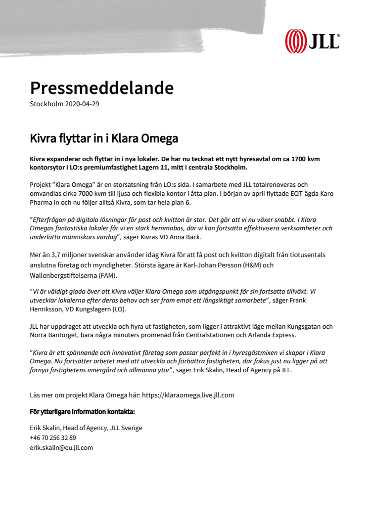 Kivra flyttar in i Klara Omega
