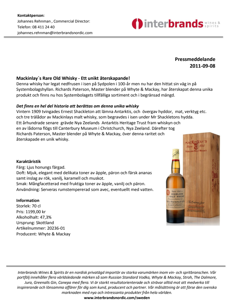 Mackinlay´s Rare Old Whisky - Ett unikt återskapande! 